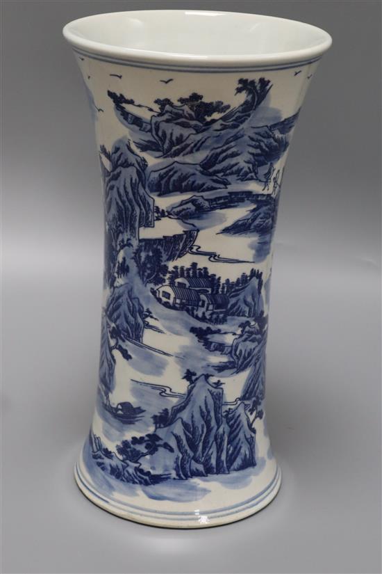 A Chinese blue and white vase, boxed, height 32cm